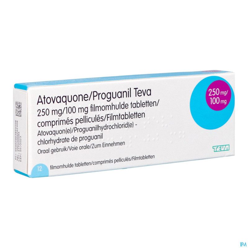 Atovaquone proguanil 250/100mg teva comp pell 12