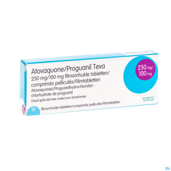 Atovaquone proguanil 250/100mg teva comp pell 12