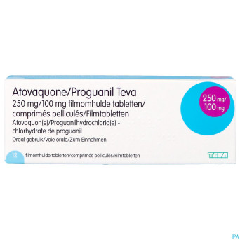 Atovaquone proguanil 250/100mg teva comp pell 12