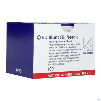 Bd blunt fill aiguille non biseautee 18g 25mm 100