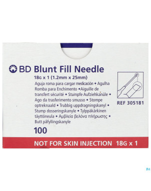 Bd blunt fill aiguille non biseautee 18g 25mm 100