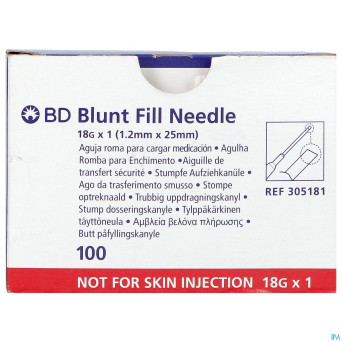 Bd blunt fill aiguille non biseautee 18g 25mm 100