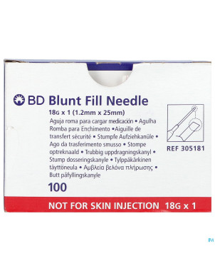 Bd blunt fill aiguille non biseautee 18g 25mm 100