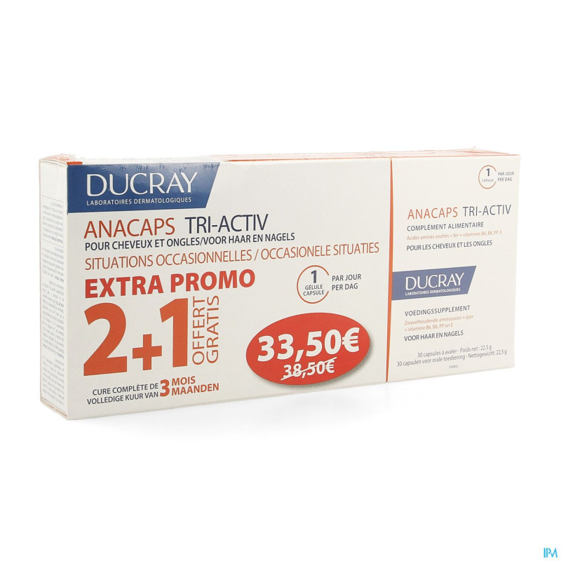 Ducray anacaps tri-activ  caps 3x30 prix promo