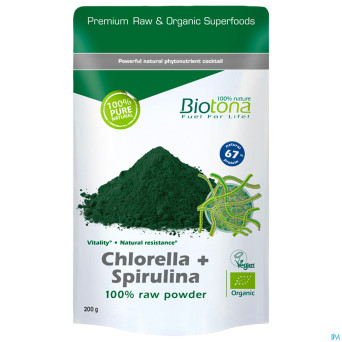 Biotona chlorella + spirulina raw powder 200g