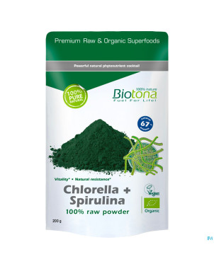 Biotona chlorella + spirulina raw powder 200g