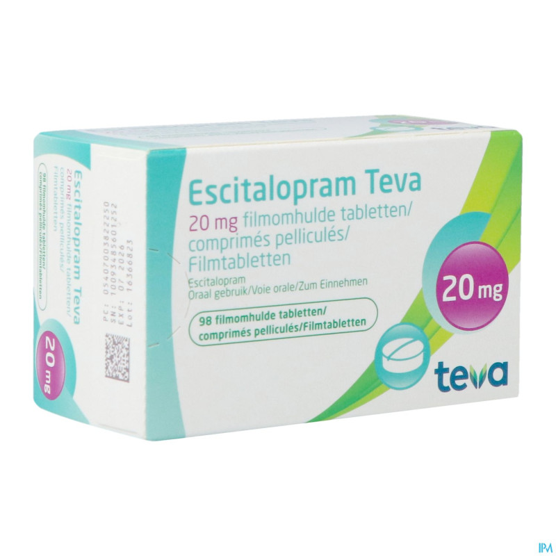 Escitalopram 20 mg teva comp pell  98 x 20 mg