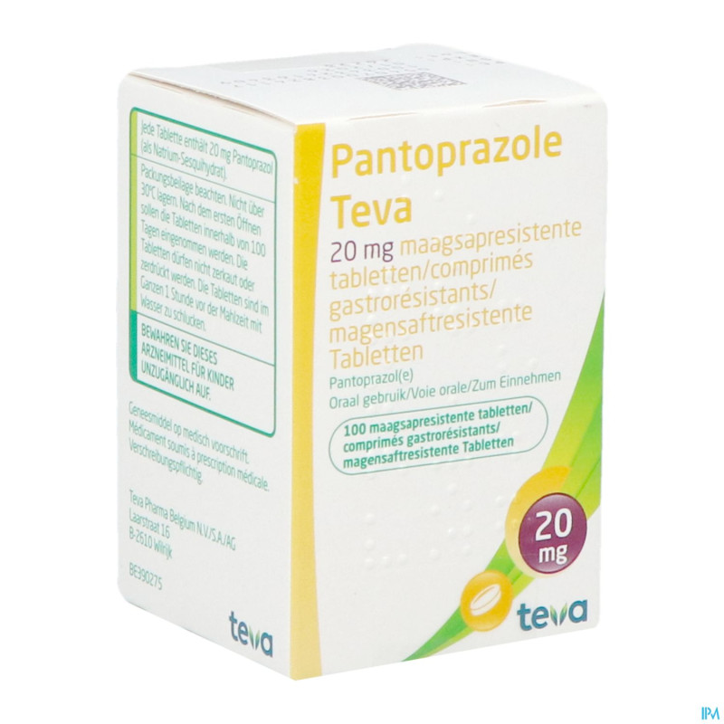 Pantoprazole teva 20mg comp gastro resist 100x20mg