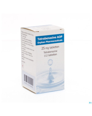 Tetrabenazine comp 112 x 25mg aop orphan pharmac.