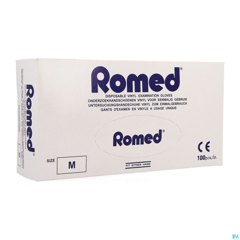 Romed gants vinyl jetable    m 100 pontos