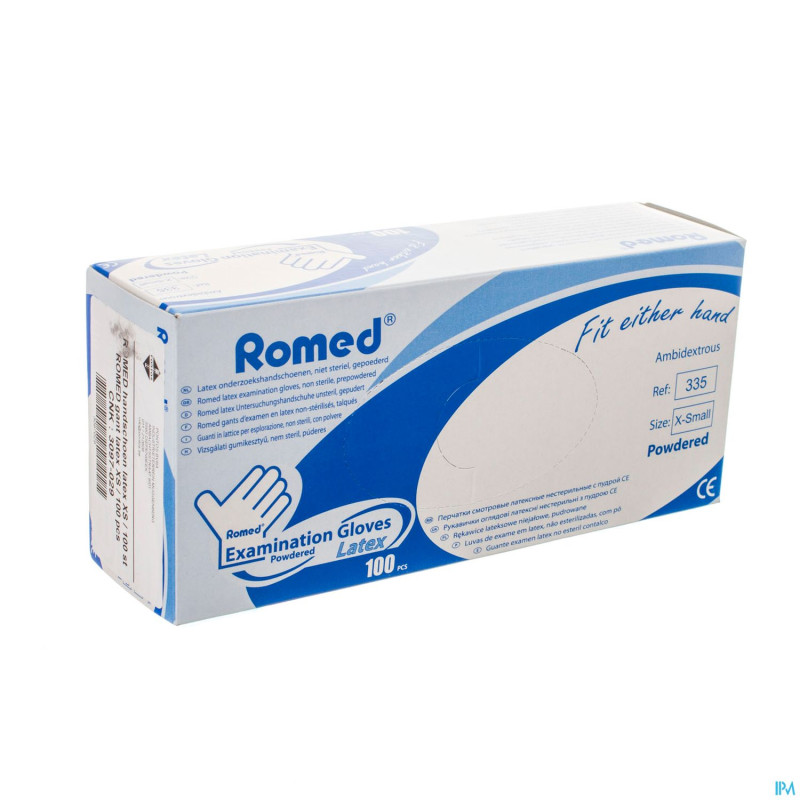 Romed gant latex    xs 100 pontos