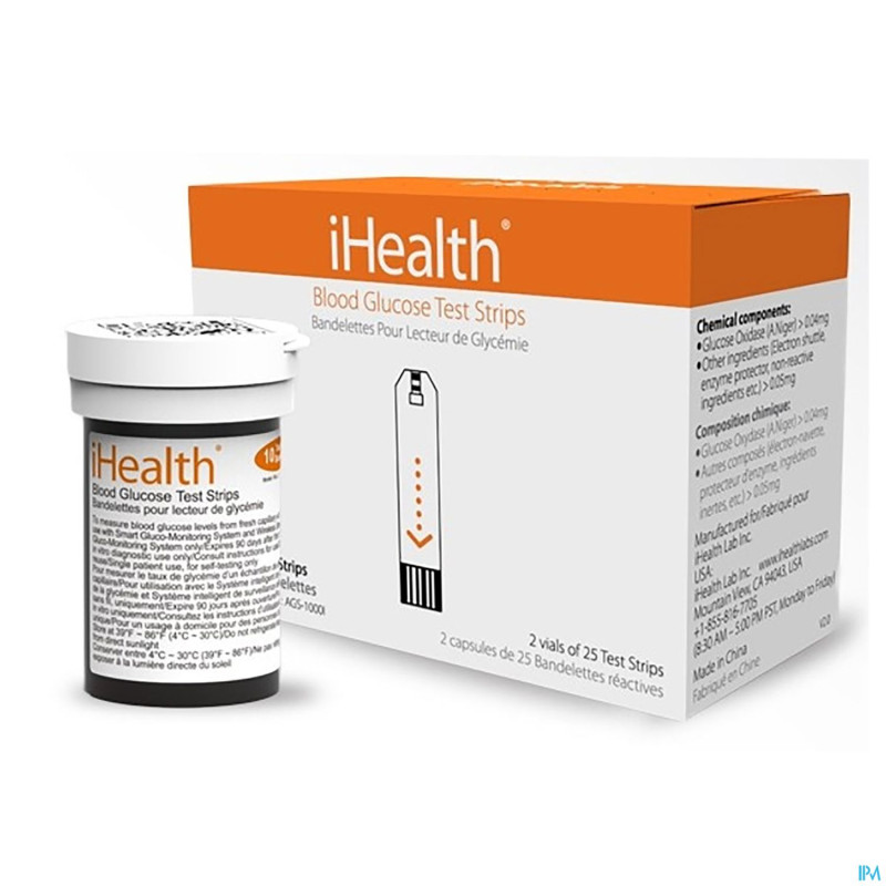 Ihealth bandelettes lecteur glycemie 2x25
