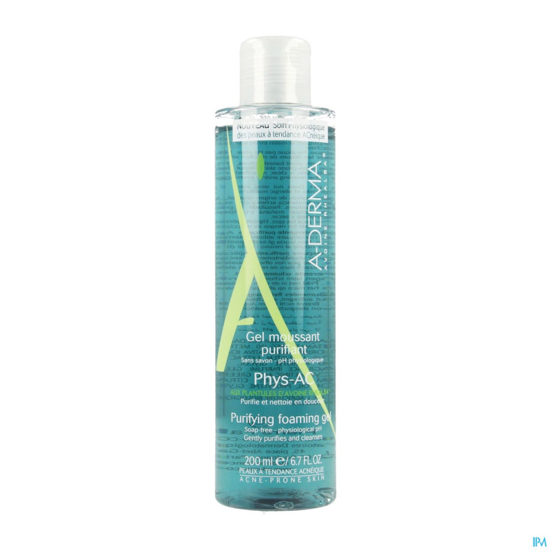 Aderma phys-ac gel moussant purifiant 200ml