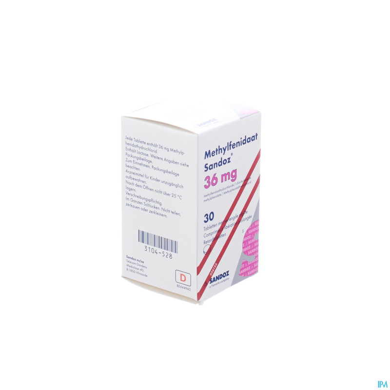 Methylfenidaat 36mg sandoz comp liberat prolong 30