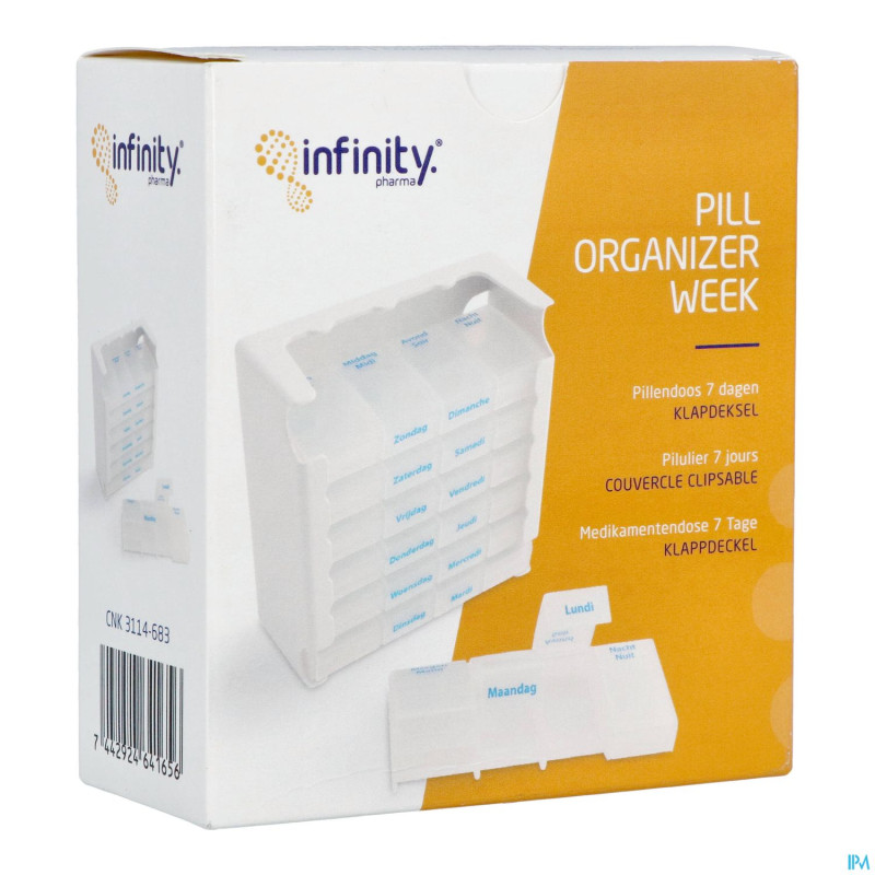 Pill organizer semaine couvercle clapet