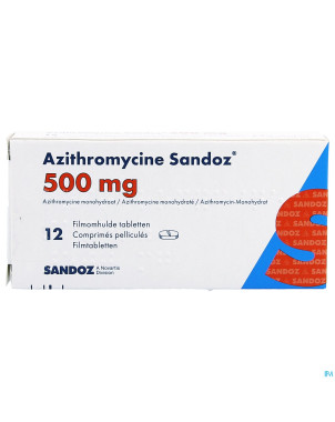 Azithromycine 500 mg sandoz comp pell 12x500 mg