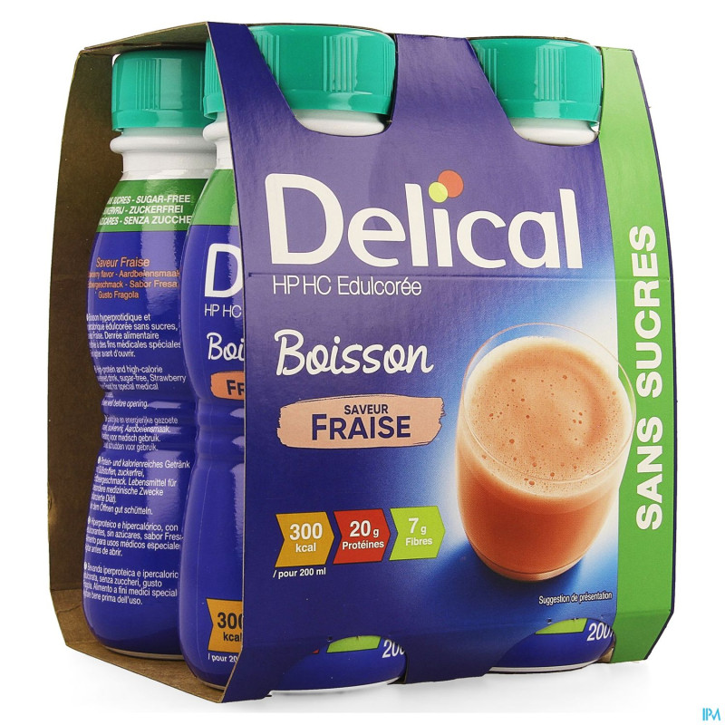 Delical boisson hp-hc s/sucre fraise    4x200ml