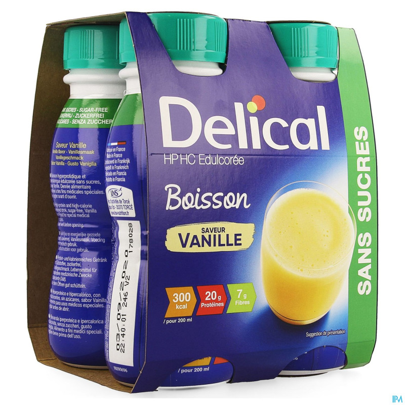 Delical boisson hp-hc s/sucre vanille   4x200ml