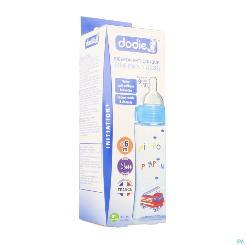 Dodie biberon iniiation+ tet. debit 3 bleu   330ml