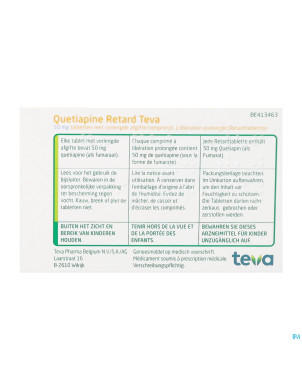 Quetiapine retard teva  50 mg comp  30 x  50mg