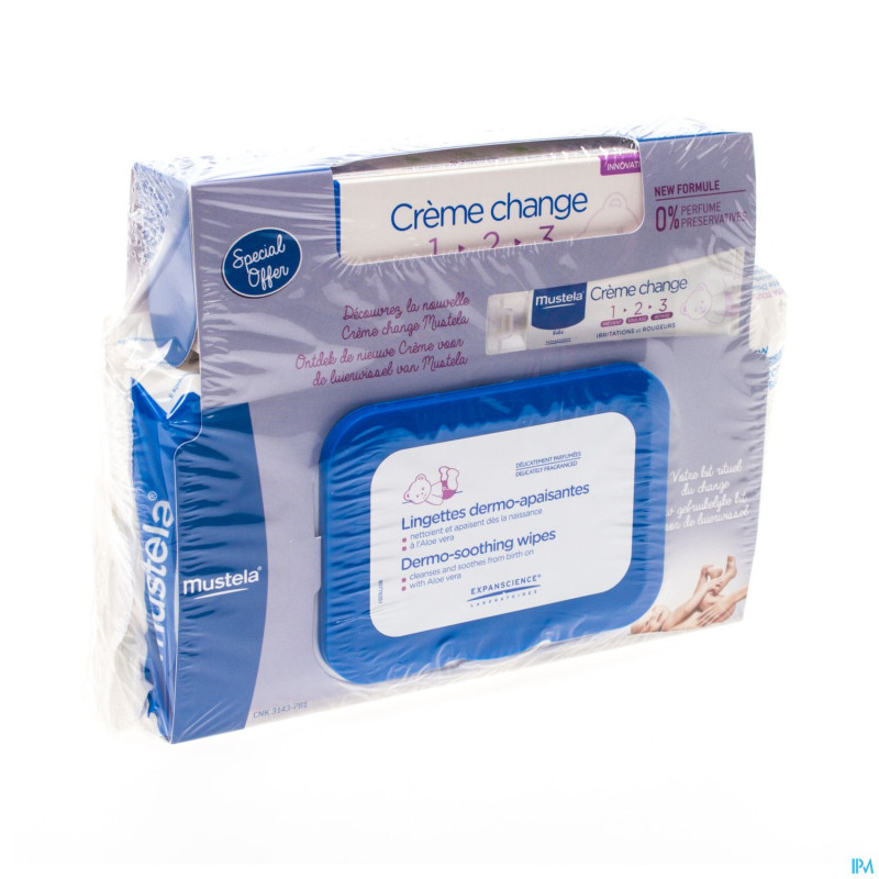 Mustela bb lingettes 70+cr change 1-2-3 50ml promo