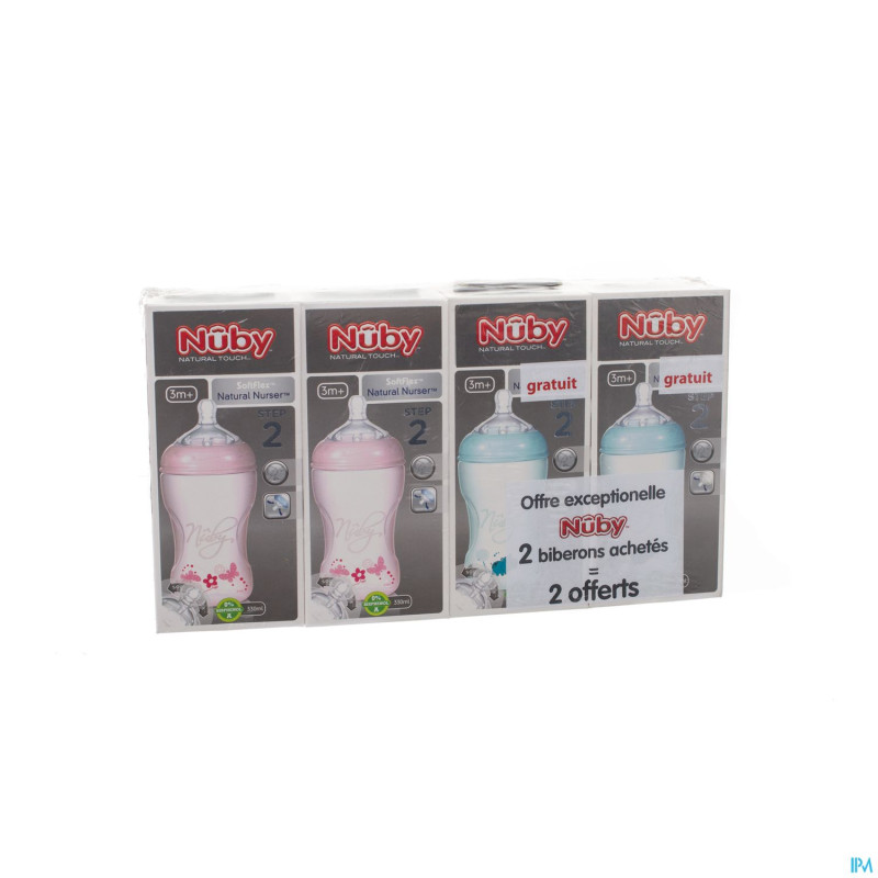 Nuby nt pack biberon 330ml 2rose+2vert gratuit