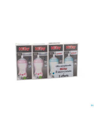 Nuby nt pack biberon 330ml 2rose+2vert gratuit