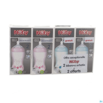 Nuby nt pack biberon 330ml 2rose+2vert gratuit
