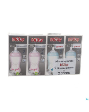Nuby nt pack biberon 330ml 2rose+2vert gratuit