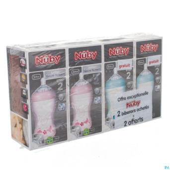 Nuby nt pack biberon 330ml 2rose+2vert gratuit