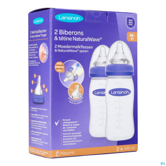 Lansinoh biberon + natural wave tetine    2x240ml