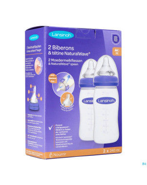 Lansinoh biberon + natural wave tetine    2x240ml