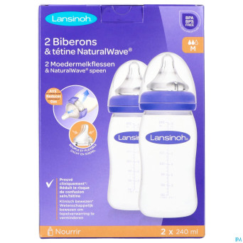 Lansinoh biberon + natural wave tetine    2x240ml