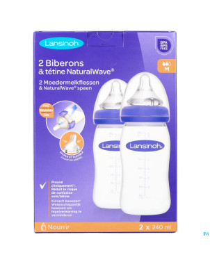 Lansinoh biberon + natural wave tetine    2x240ml