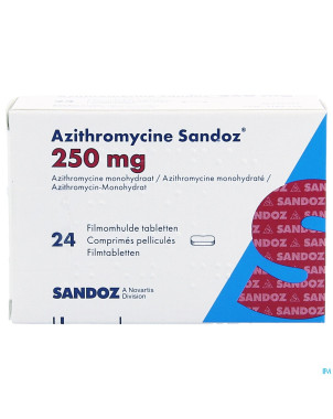 Azithromycine 250 mg sandoz comp pell 24x250 mg
