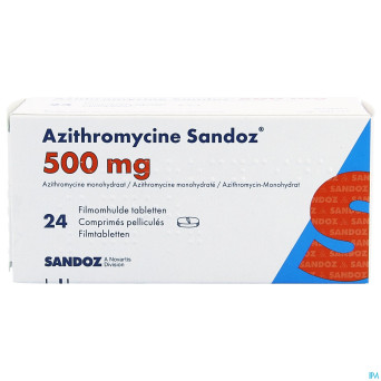 Azithromycine 500 mg sandoz comp pell 24x500 mg