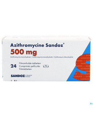 Azithromycine 500 mg sandoz comp pell 24x500 mg