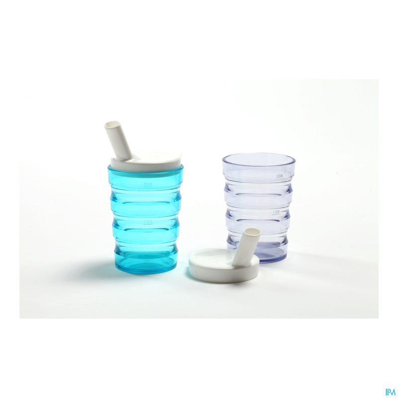 Gobelet rainures 2 becs transp bleu+2 becs 4+8mm