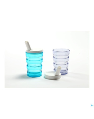 Gobelet rainures 2 becs transp bleu+2 becs 4+8mm