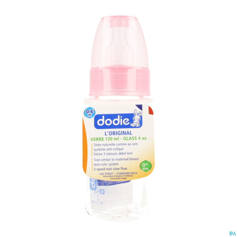 Dodie biberon verre rose 1age    120ml