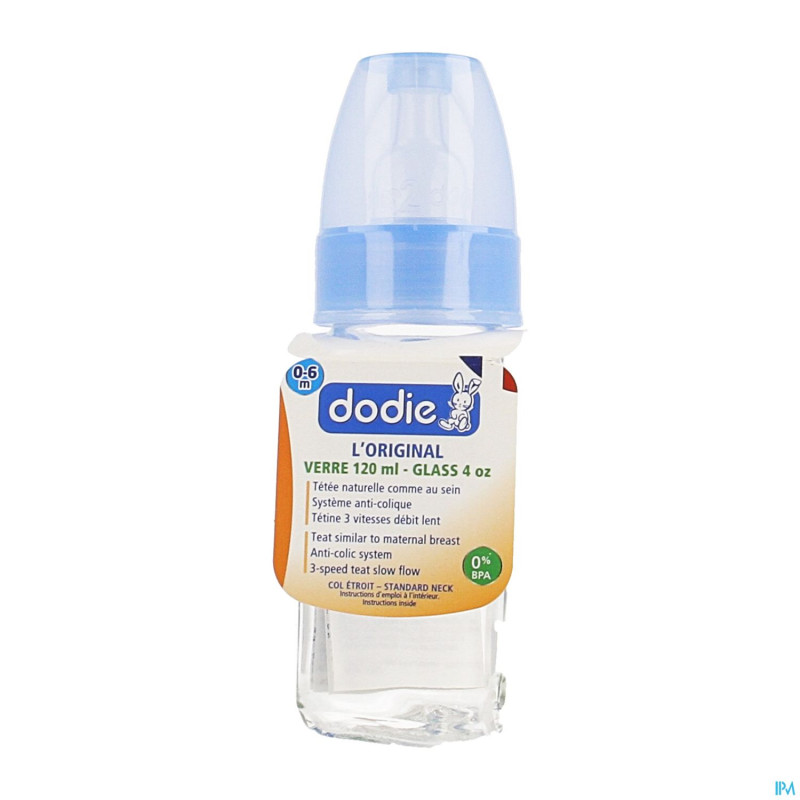 Dodie biberon verre bleu lagoon 1age    120ml