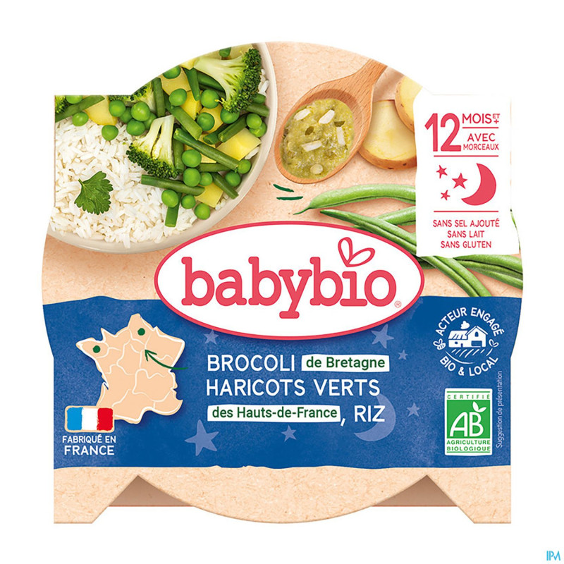 Babybio bonne nuit legumes verts-riz 12m    230g