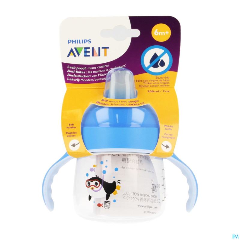 Philips avent gobelet a/fuite pinguin blue   200ml