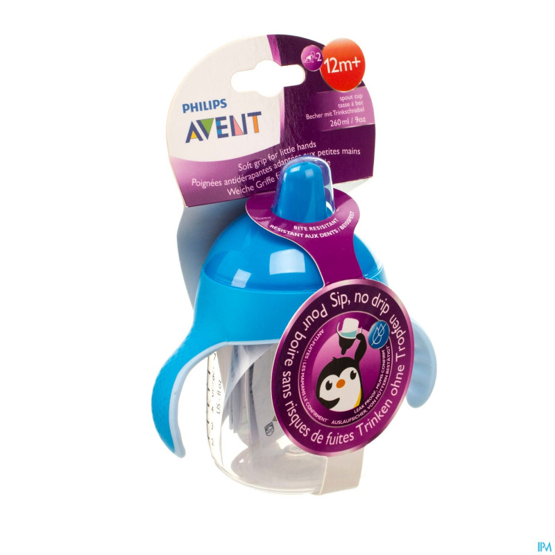 Philips avent gobelet a/fuite pinguin bleu   260ml