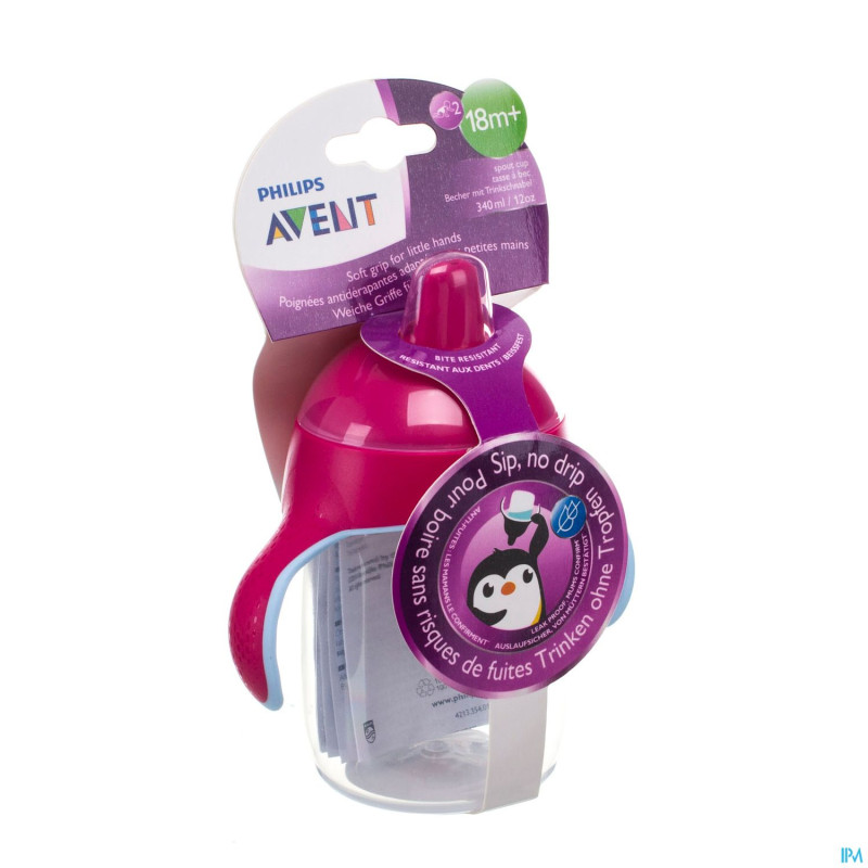 Philips avent gobelet a/fuite pinguin rose   340ml