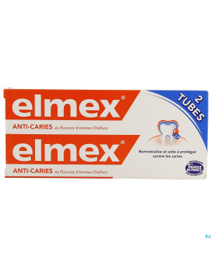 Elmex a/caries dentifrice tube 2x75ml 2eme-50%