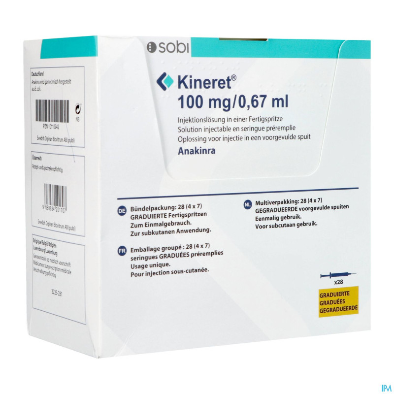 Kineret 100mg/0,67ml sol inj ser prerempli 28