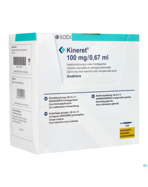 Kineret 100mg/0,67ml sol inj ser prerempli 28
