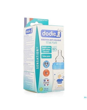Dodie biberon sensation+ bleu ourson 0-6m    150ml