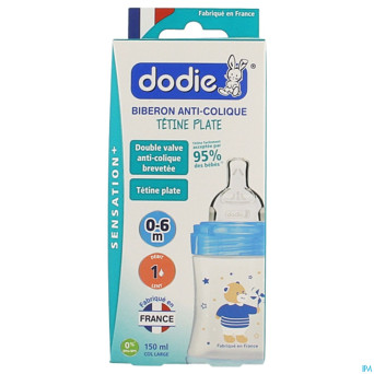 Dodie biberon sensation+ bleu ourson 0-6m    150ml